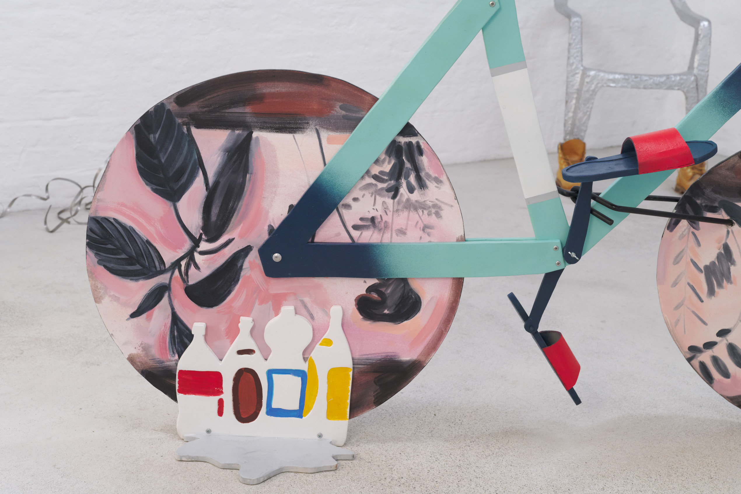 Ellinor Aurora Aasgaard and Elizabeth Ravn, Celeste, 2019, 173 x 60 x 100 cm, wood, oil paint, plastic, canvas, bicycle bell