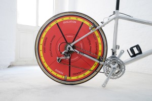 Lucia Elena Průša, Cycle, 2018, Aluminium, steel, rubber, plastic, UV-print, 14 x 85 x 60 cm